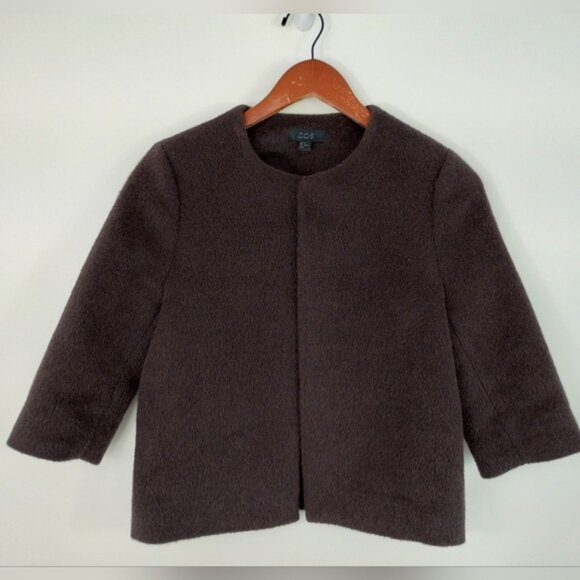 Cos Alpaca Wool Blend Cropped Fur Coat Jacket Size 4 Brown Quiet Luxury - Picture 1 of 12